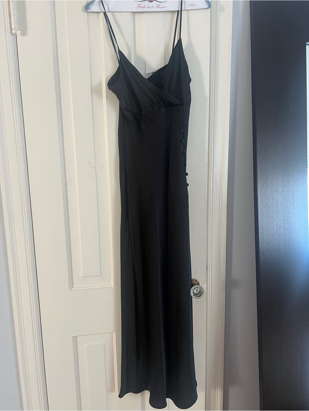 Zara Black Satin Slip Midi Dress with Side Buttons
